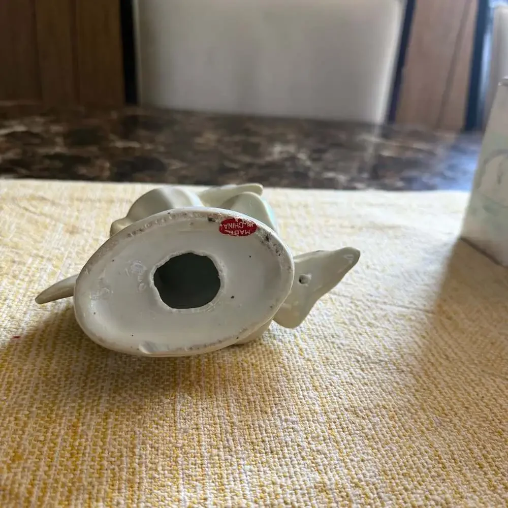 Vintage Lusterware Two Dolphins on a Wave Figurine Grey Ceramic